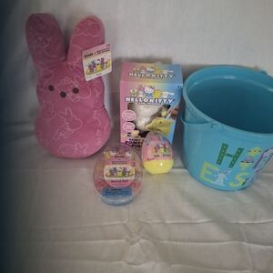 Hello Kitty Pink Peeps Bunny Plush with Blue Easter Bucket & Craft Set